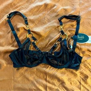 NWT Black Bordelle Kleio Balconette Wire Bra SS XS